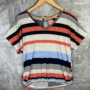 Naif‎ Orange and white striped short sleeve V-neck t-shirt woman's Large
